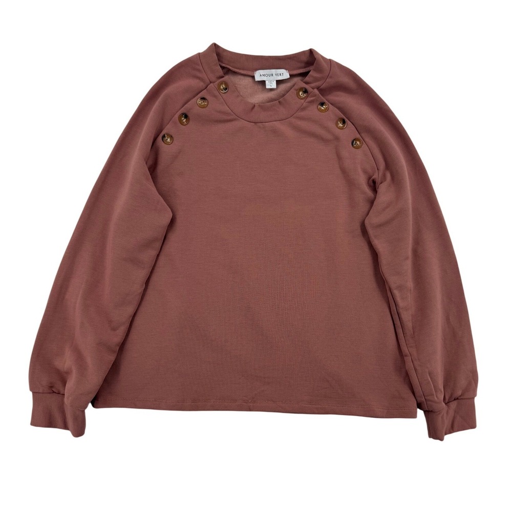 Amour Vert Sweatshirt Women L Mauve Excellent Button Shoulder Fleece Top